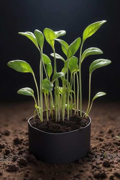 発芽アイで作られた苗の芽のある土