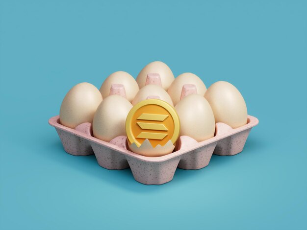 Solana Crypto Broken Open Crack Egg Tray Box 3D Illustratie