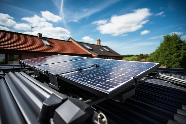 Solar Brilliance Modern House with Gable Roof Panels Embracing Sunlit Renewable Energy