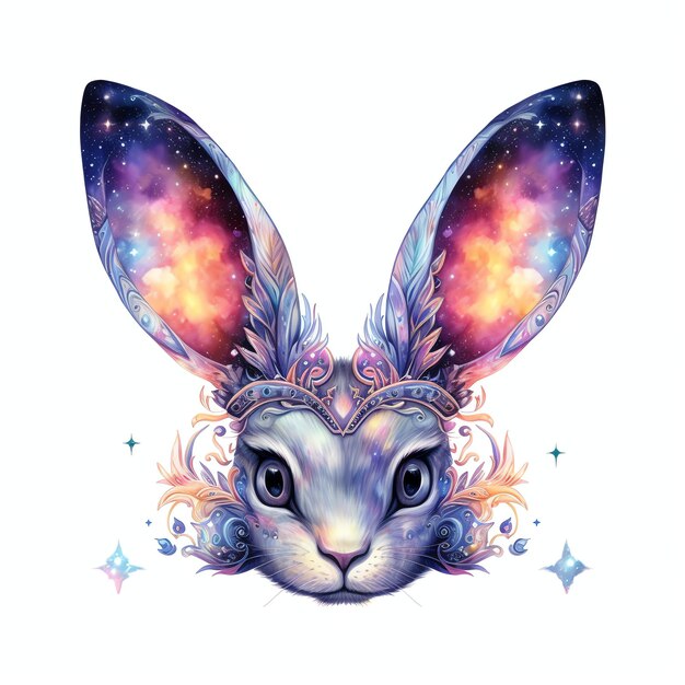 Solar Bunny Ears Fantasy Sky Night gazing watercolor