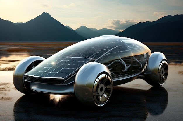 solar cell car in the desert 3d render image future of transportation AI Generated