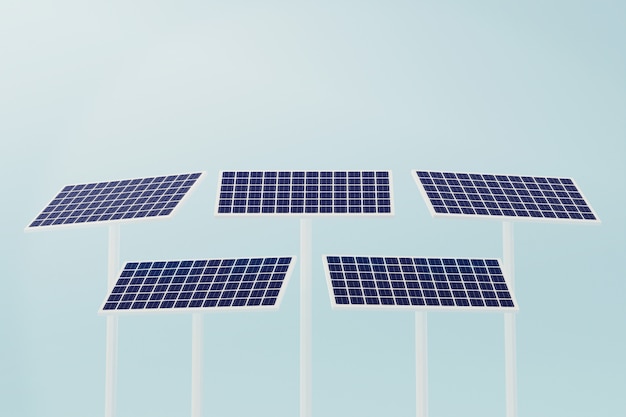 Photo solar cell industrial, clean energy electric power technology, 3d illustration render.