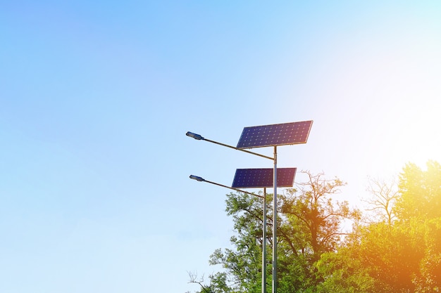 Solar cell lamp on sky background