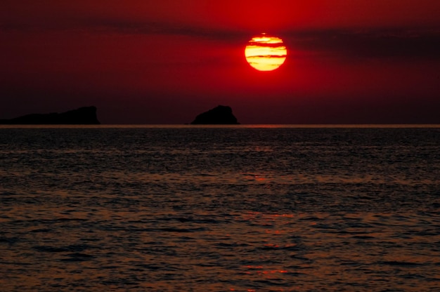 solar disk at sunset over the sea