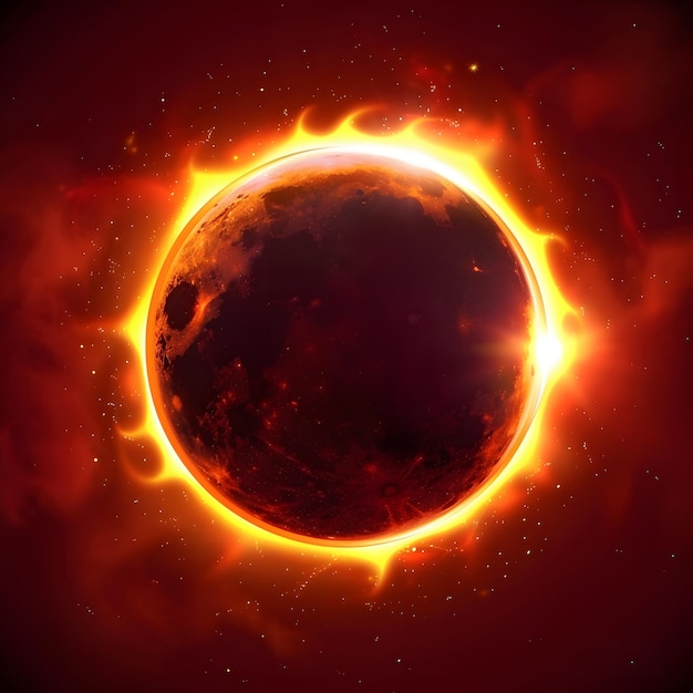 Solar eclipse in the night 3D illustration Space background