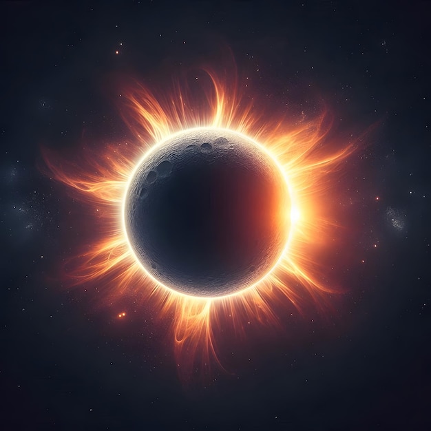 Solar eclipse in space with stars and nebula Vector illustration