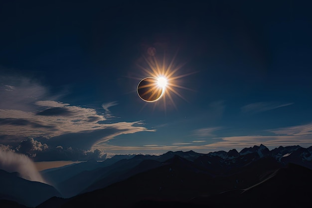 Foto eclissi solare con la luna che blocca il sole in un display drammatico