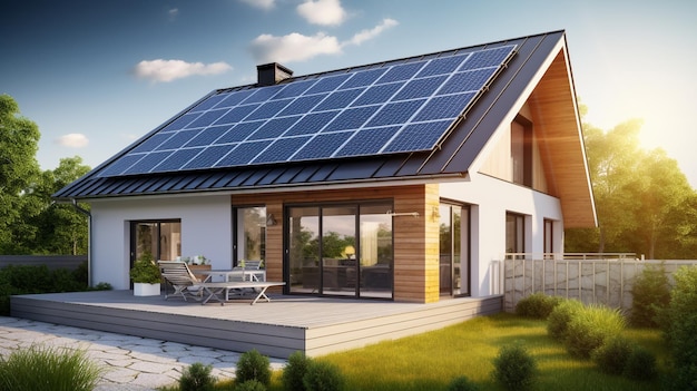 Дом солнечной энергии, панели зеленой энергии и солнечные панели