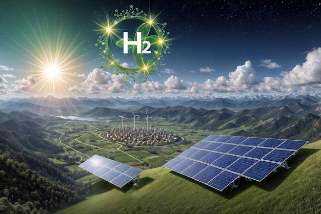Солнечная энергия в горах логотип Hololive без текста нейтрон в пределах излучения связи синий