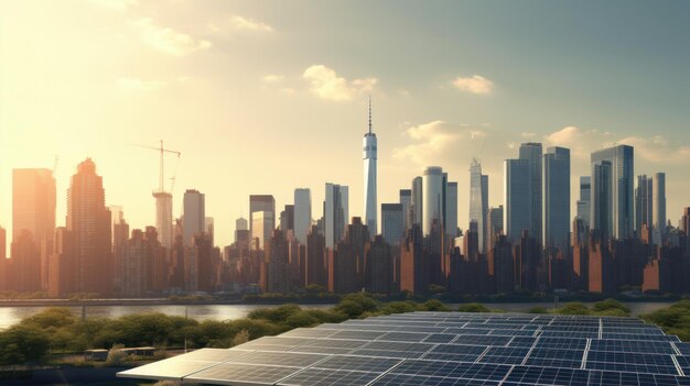 Foto pannello a energia solare sull'edificio nella grande città ia generativa