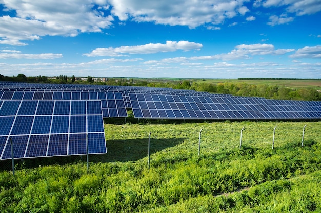 Solar energy panels against sunny sky