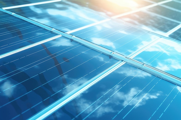 Solar energy panels on blue sky background