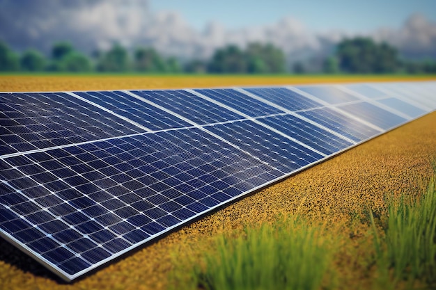 solar farm. solar panels. solar energy. 3D rendering. Raster illustration.