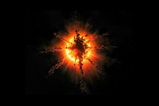 Solar flare illuminating a satellite silhouette created with generative ai