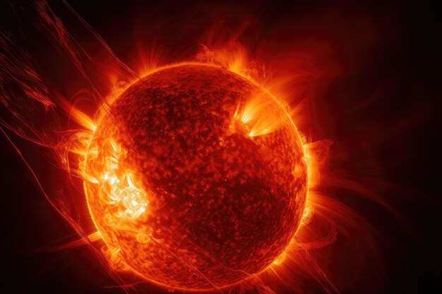 Solar flare with view of the suns surface and active regions visible in closeup