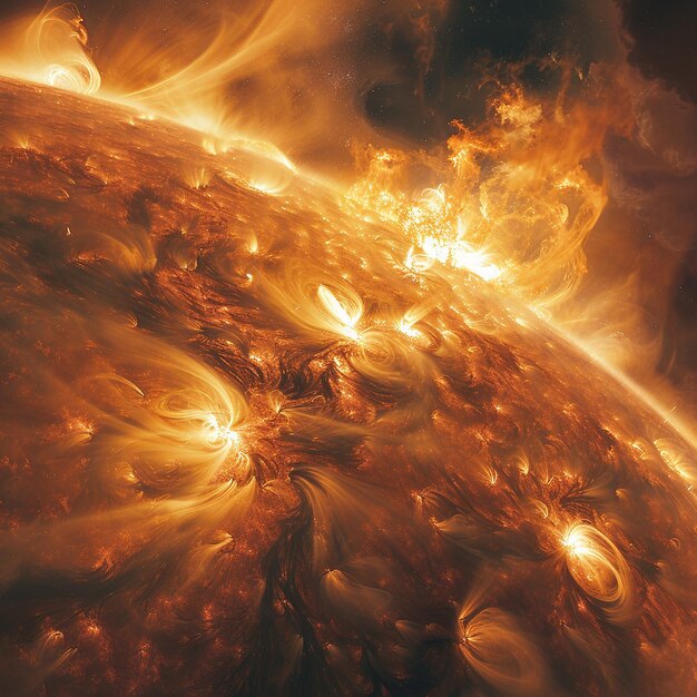 Photo solar flares reaching towards earth