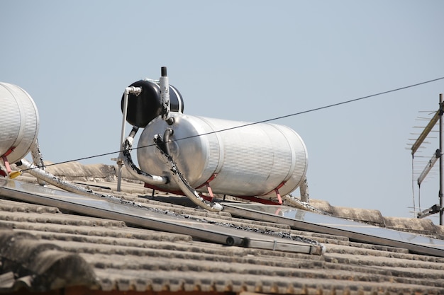 Solar heating happens by means of solar thermal plates usually installed on roofs