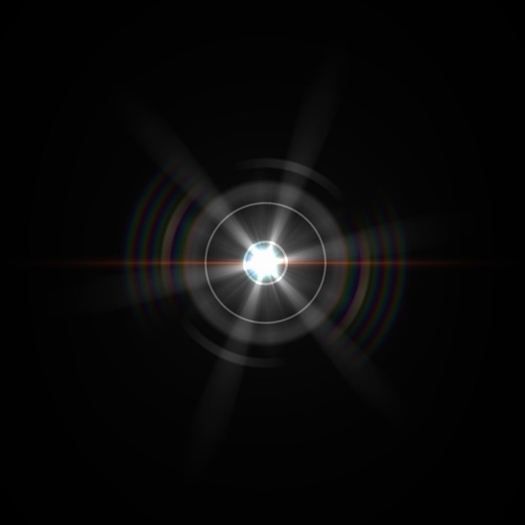 Photo solar lens flare light special effect on black background