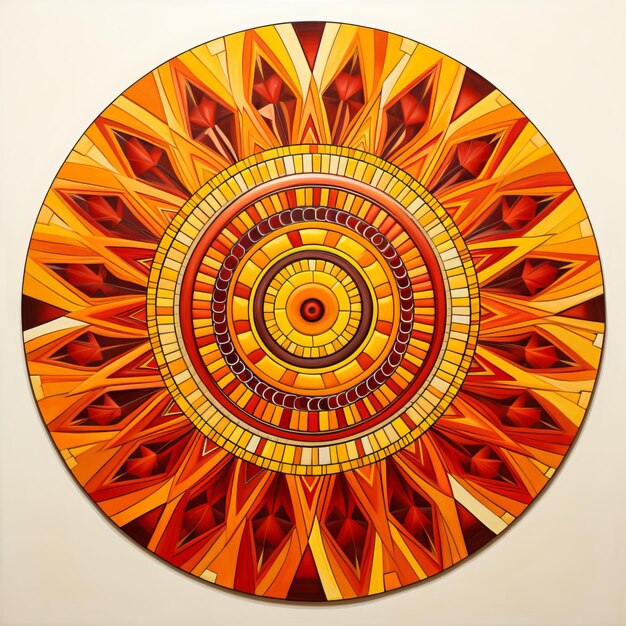 Solar mandala in warm shades of yellow orange and red
