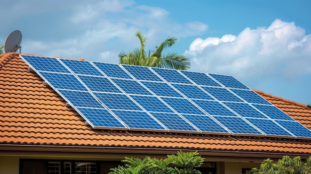 Солнечная панель на крыше, использующая солнечную энергию для обеспечения дома энергией