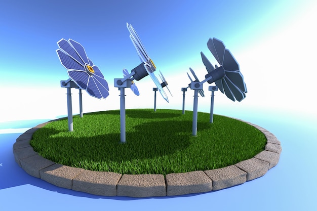 Pannello solare per l'elettricità come tecnologia verde rendering 3d