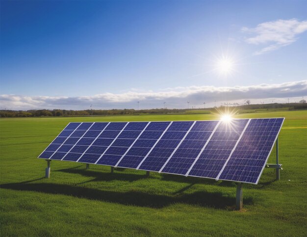 Solar panel in the field green clean alternative power energy