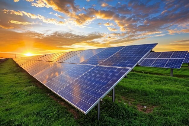 Solar Panel in the Field at Sunset