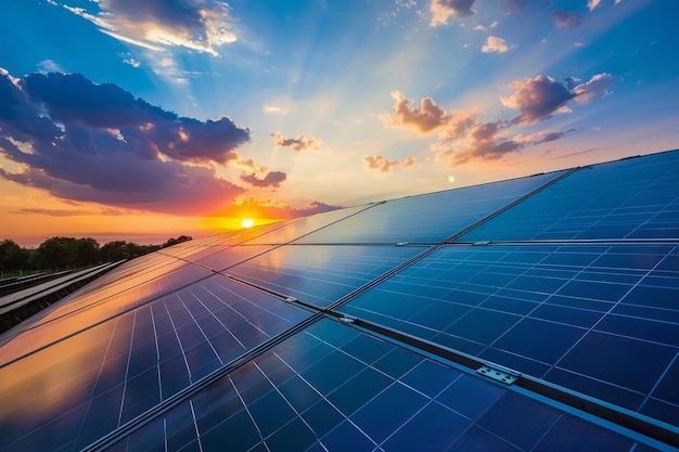 Solar Panel in the Field at Sunset