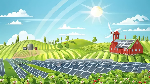 Solar panel generation with green agriculture farm Clean energy