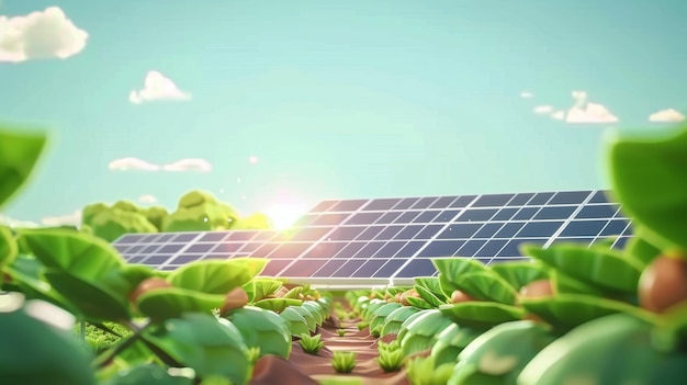 Solar panel generation with green agriculture farm Clean energy
