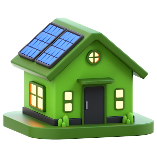 solar panel house 3d icon for earth day eco home green energy renewable power