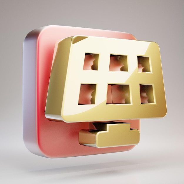 Solar Panel icon. Golden Solar Panel symbol on red matte gold plate. 3D rendered Social Media Icon.