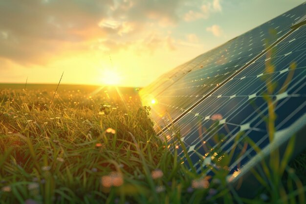 Solar panel produces green environmentally friendly energy from the sun