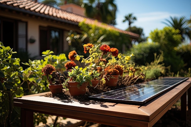 Solar panel on the roof capturing sun generative IA