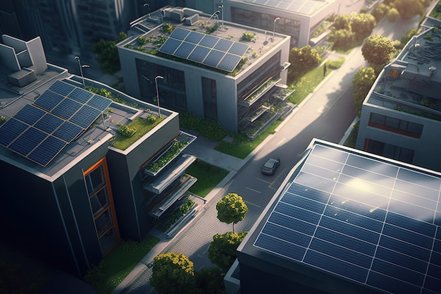 Solar panel on a roof modern building landscape alternative electricity