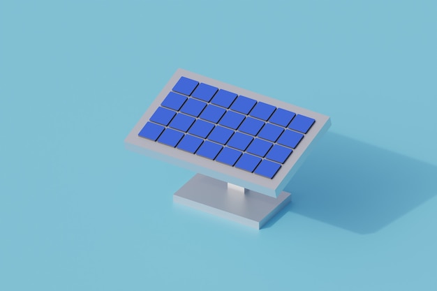 Tecnologia del pannello solare singolo oggetto isolato. 3d render illustrazione isometrica
