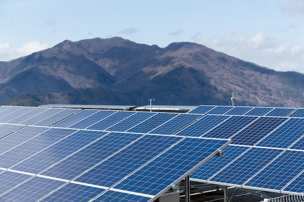 Solar panel with mountain background