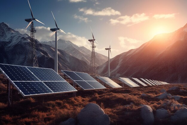 Photo solar panel with wind turbines