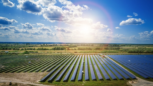 Photo solar panels in aerial view