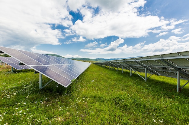 Solar Panels Against The Deep Blue Sky