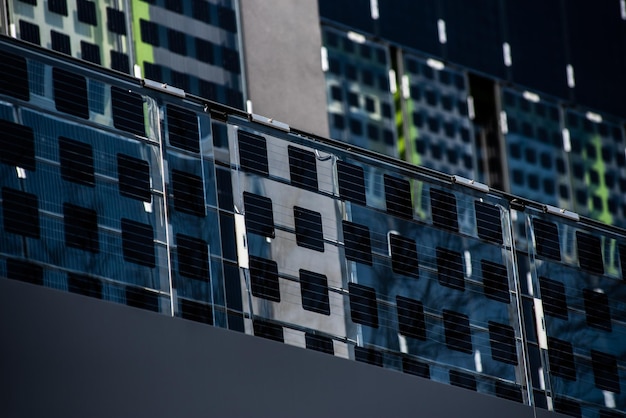 Solar panels and blue sky backgroundSolar cells farm on the roofPhotovoltaic modules for renewable