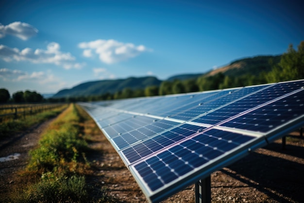 Solar Panels Under Clear Blue Sky AI Generated