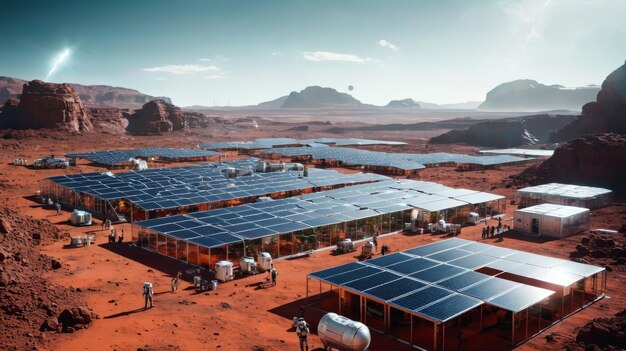 Photo solar panels in desert landscape