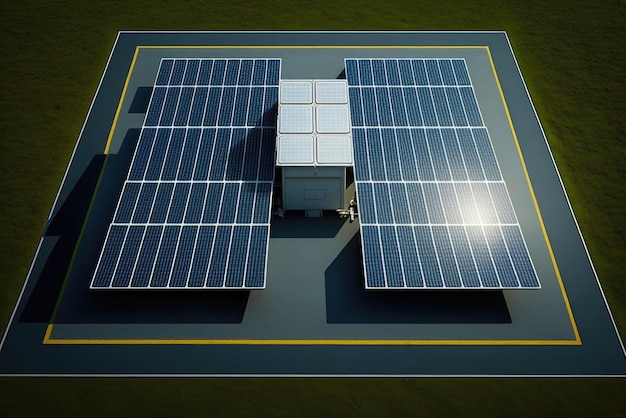 Solar panels field top view ai generative