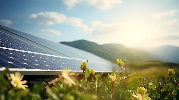 緑のフィールドの太陽パネル 緑の移行 太陽エネルギーの再生可能源