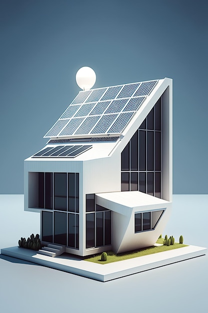 Solar panels on idilic 3D house Natural resource of energy Generative AI