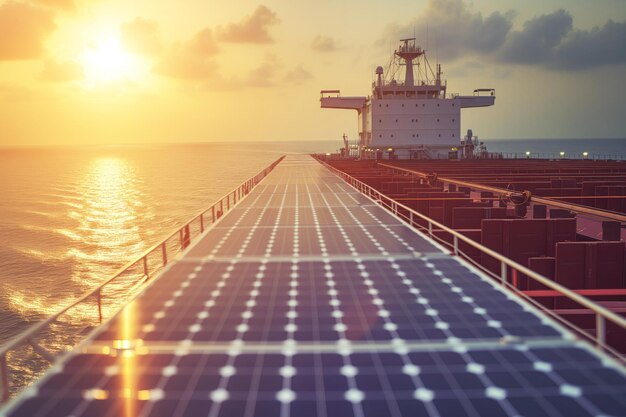 항해 중 화물선에 설치된 태양광 패널