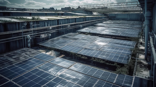 Solar panels installed on the roof of a building Photovoltaic modules AI generated