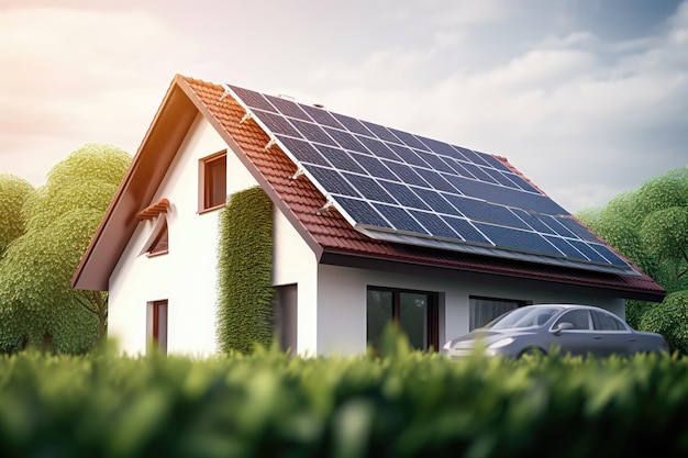 Solar panels installed on the roof of a house Alternative energy source