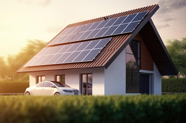 Solar panels installed on the roof of a house Alternative energy source